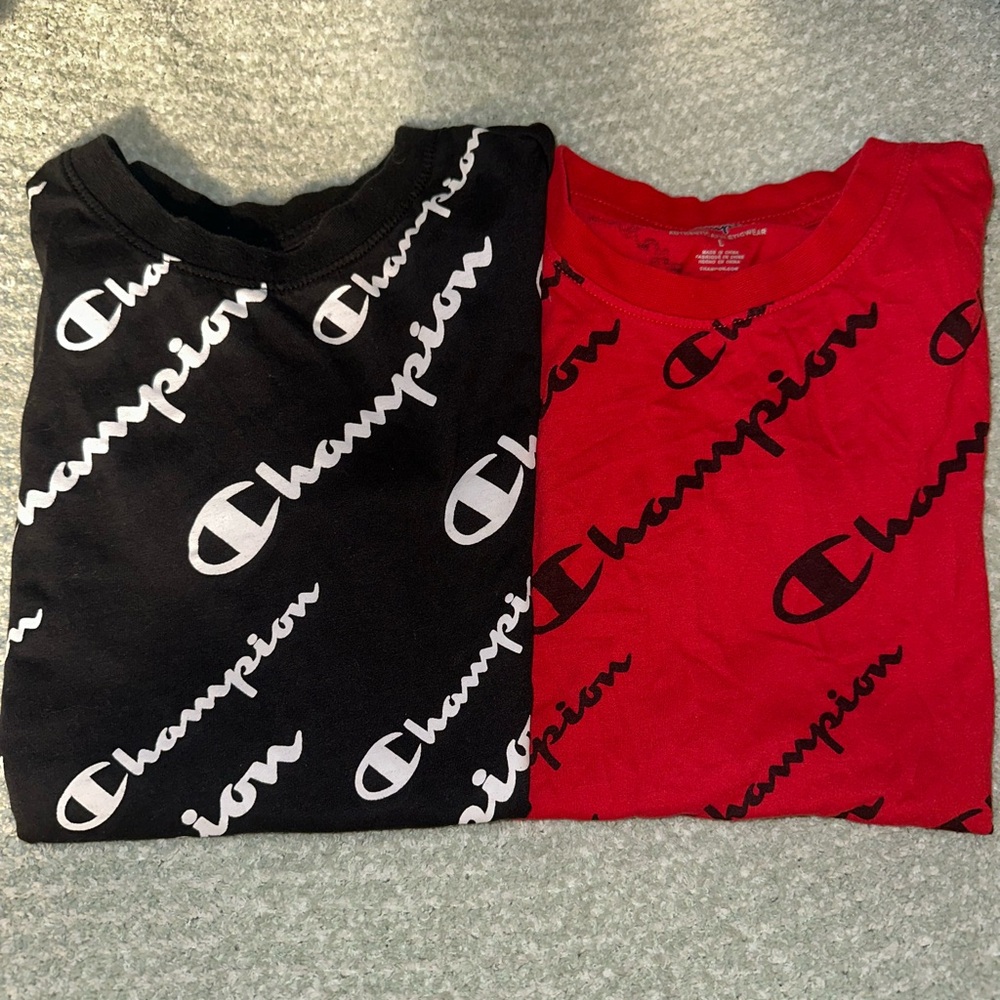 Champion Kids' Black and Red All-Over Logo Tees